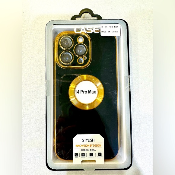 Beautiful iPhone 14 Pro Max Case Gold Accent + Glass Screen Protector,Ship Fast - Picture 1 of 2
